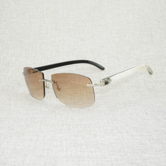 Unisex Retro Wood Oversize Sunglasses Natural Black White Buffalo Horn Rimless Frame