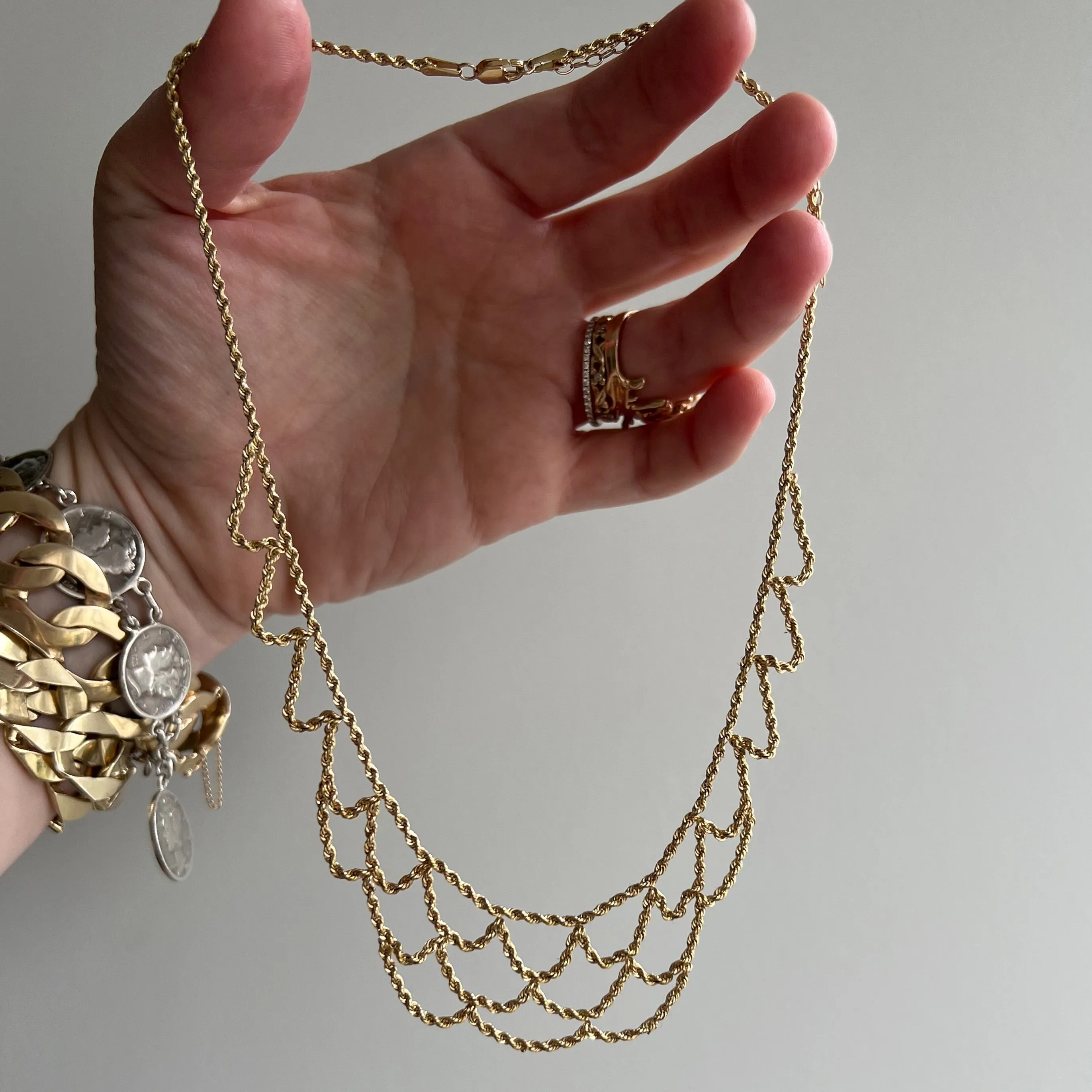 V I N T A G E // like lace / 14k Michael Anthony rope chain lace necklace / 18.25 max length