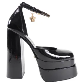 Versace Black Patent Leather Jewel Medusa Aevitas Buckled Platform Pumps - 40.5