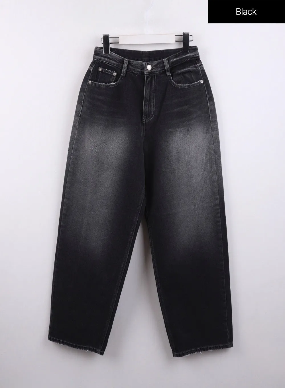 Washed Button Straight Leg Jeans CJ425