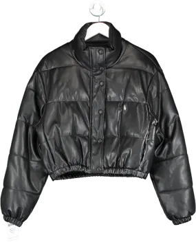 ZARA Black Leather Effect Puffer Jacket UK M